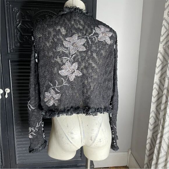 Sandy‎ Starkman Shabby Embroidered Chic Floral Sequin Lace vintage jacket 90s M - Picture 4 of 6